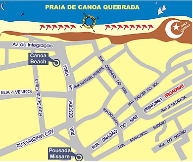 Mapa de localiza&ccedil;&atilde;o da Pousada Canoa Beach e Pousada Chataletta - Canoa Quebrada